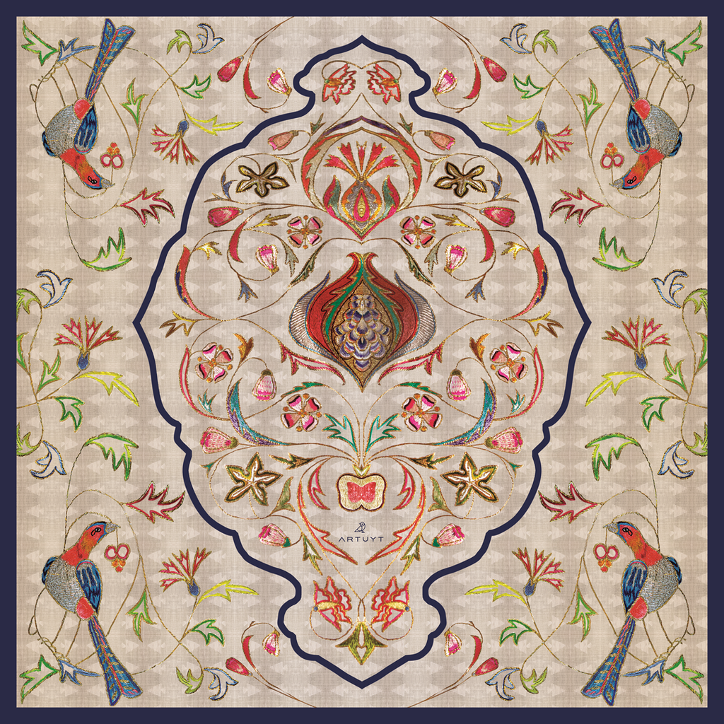 Silk Scarf “Embroidered motif of 19th century church gown"