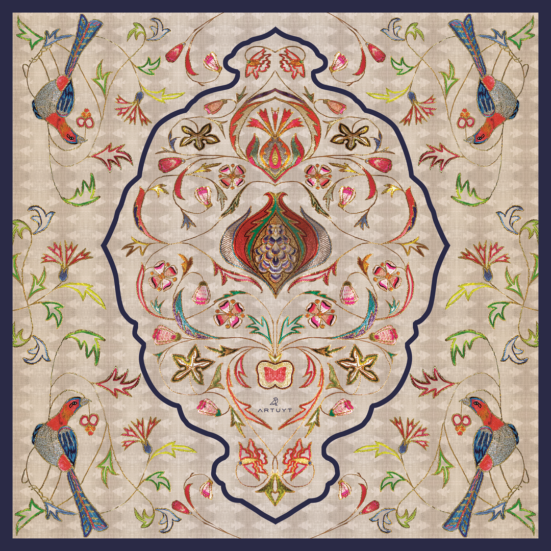 Silk Scarf “Embroidered motif of 19th century church gown"